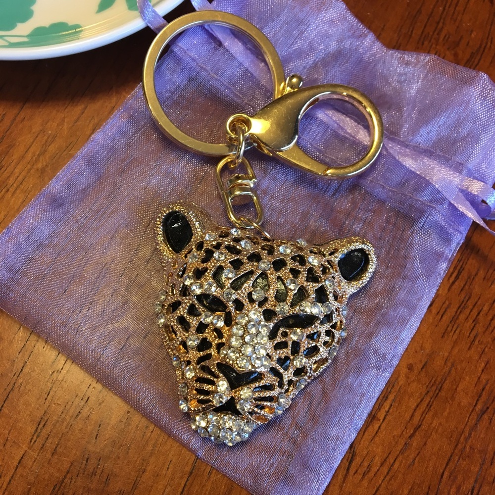 🛍Rhinestone Crystal Leopard Cheetah Head Keychain